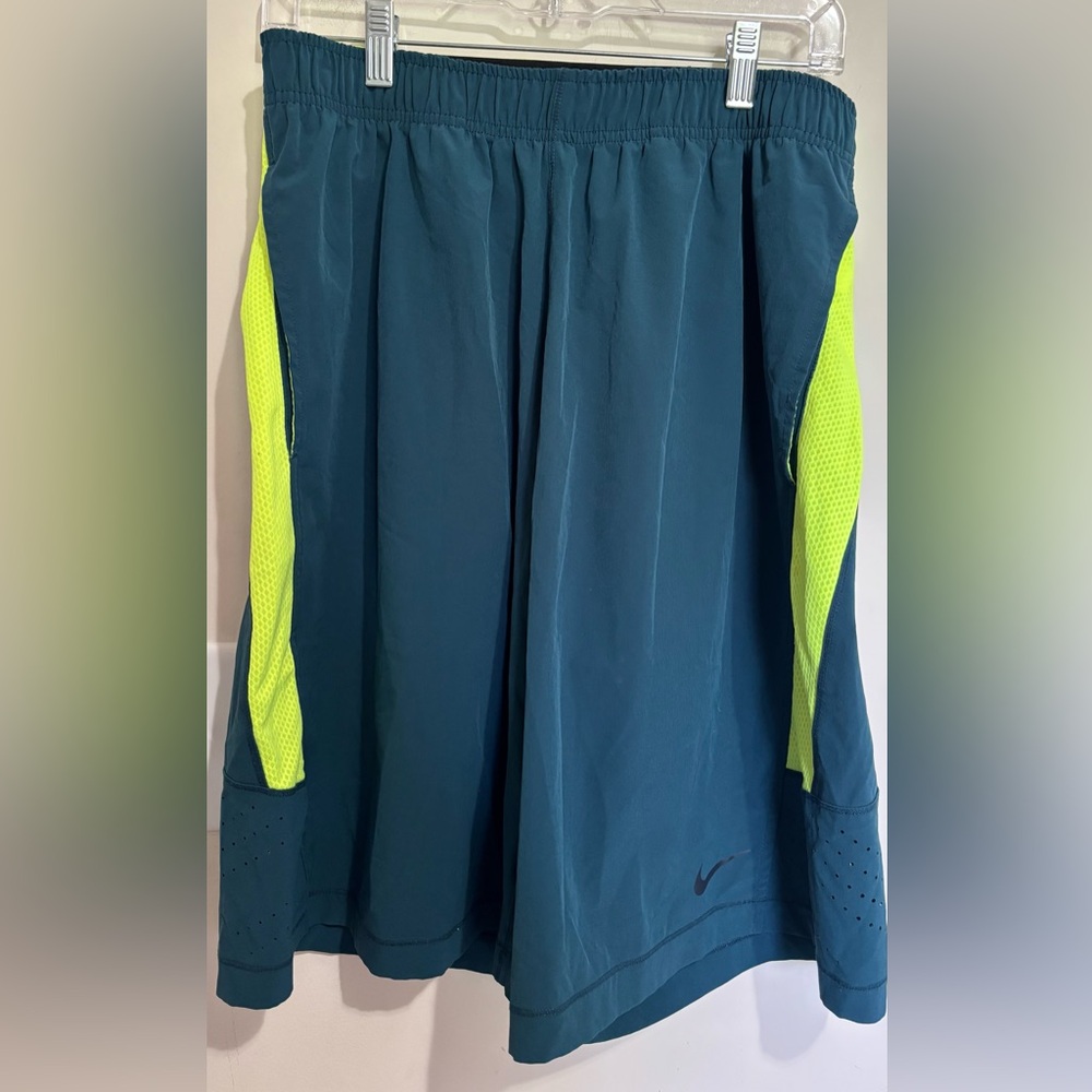 Nike Teal and Neon Yellow Performance Shorts